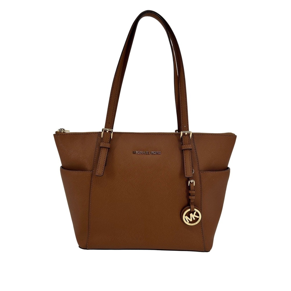 Michael Kors Jet Set Travel Saffiano Leather Tote‎ Bag Acorn Brown Gold Hardware